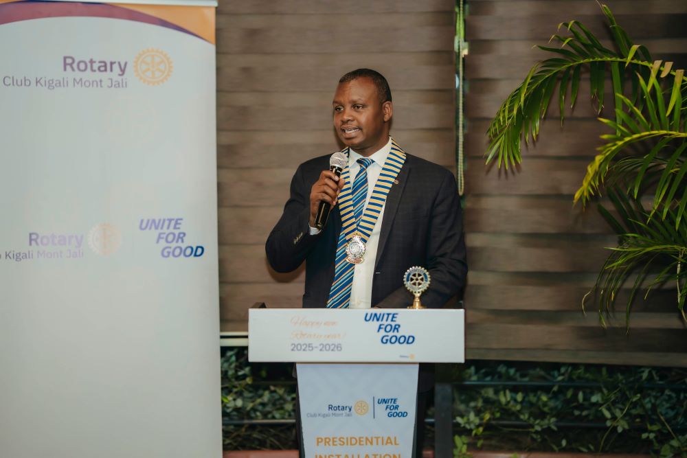 Outgoing president Rtn. PHF Freddy Mutanguha took the stage to reflect on a vibrant year of service under the 2024/2025 Rotary theme, “The Magic of Rotary.” 