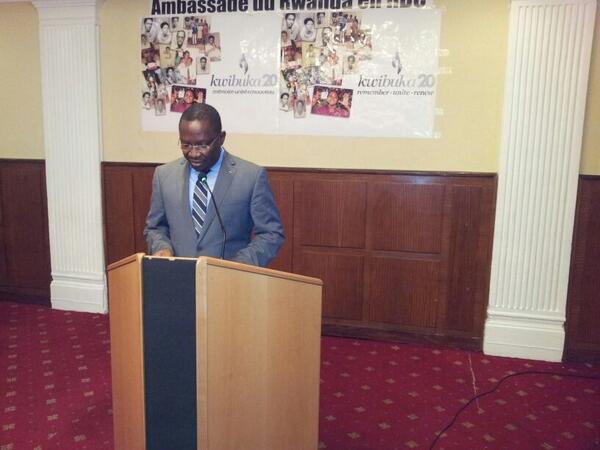 Ambassador Rugira Amandin addressing guests at the launch of Kwibuka20 in Kinshasa, DRC