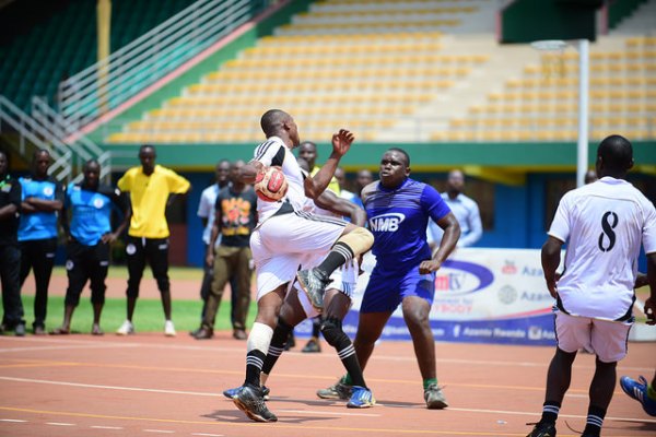 RDF Handball team playing against Tanzania People's Defence Forces team at Amahoro Stadium