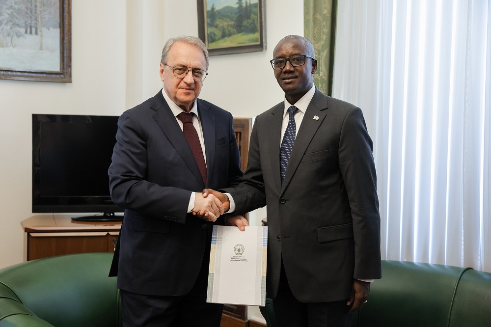 Major General Joseph Nzabamwita,on April 22, 2025, presented copies of his letters of credence to Mikhail Bogdanov, Deputy Minister of Foreign Affairs of the Russian Federation, to represent Rwanda in the country.