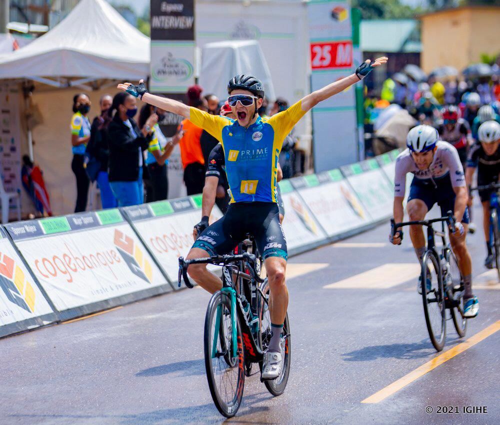 Boileau was the first to cross the finishing line at the third stage of Tour du Rwanda 2021.