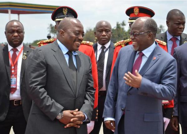 Bon voyage: President John Magufuli shares a light moment with DRC President Joseph Kabila at the Julius Nyerere International Airport (JNIA) in Dar es Salaam yesterday shortly before the Congolese leader left for home at the end of his three-day state visit to Tanzania.