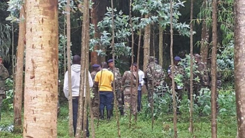Officers from the Expanded Joint Verification Mechanism during the recent inspection at a place where armed men wearing DR Congo military uniform passed raiding Rwanda Defence Forces base in Bugeshi