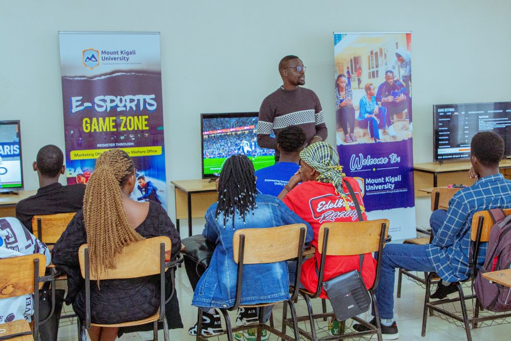Mr. Manyange addressing students at the event