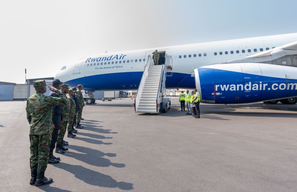 During the briefing at Kigali International Airport, Maj Gen Nyakarundi emphasized the importance of maintaining the discipline and momentum that the Rwandan security forces have exhibited over the past three years.