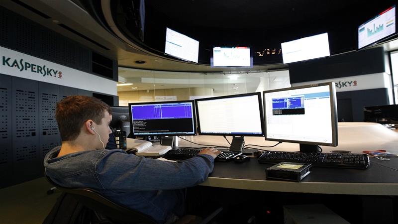 An employee works at the Moscow headquarters of Kaspersky Labs, which specialises in antivirus and internet security software