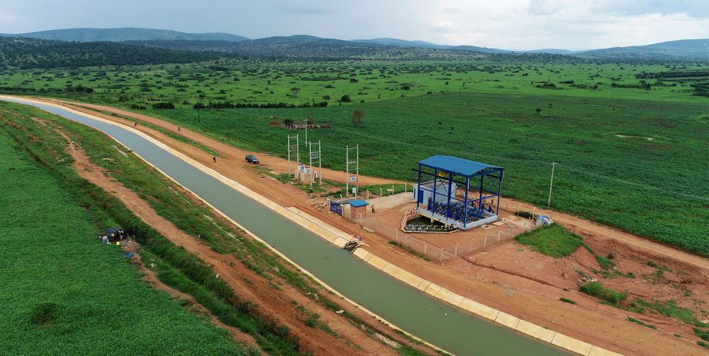 The view of the water canal and irrigation fields.