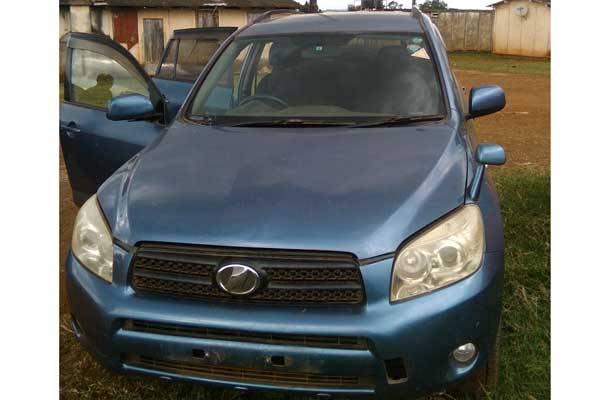 The Toyota RAV4 belonging to Mumias Anglican Church of Kenya (ACK) Bishop Beneah Salala, seen at the Busia police post after it was recovered in Uganda. The vehicle was stolen in Eldoret town last week. 