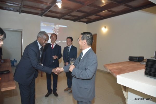 Charles Murigande greeting Japan's ambassador to Rwanda 