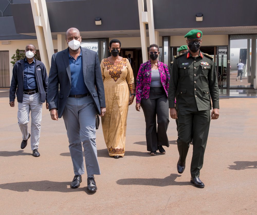 Lt Gen Muhoozi at premises of Kigali international Airport.