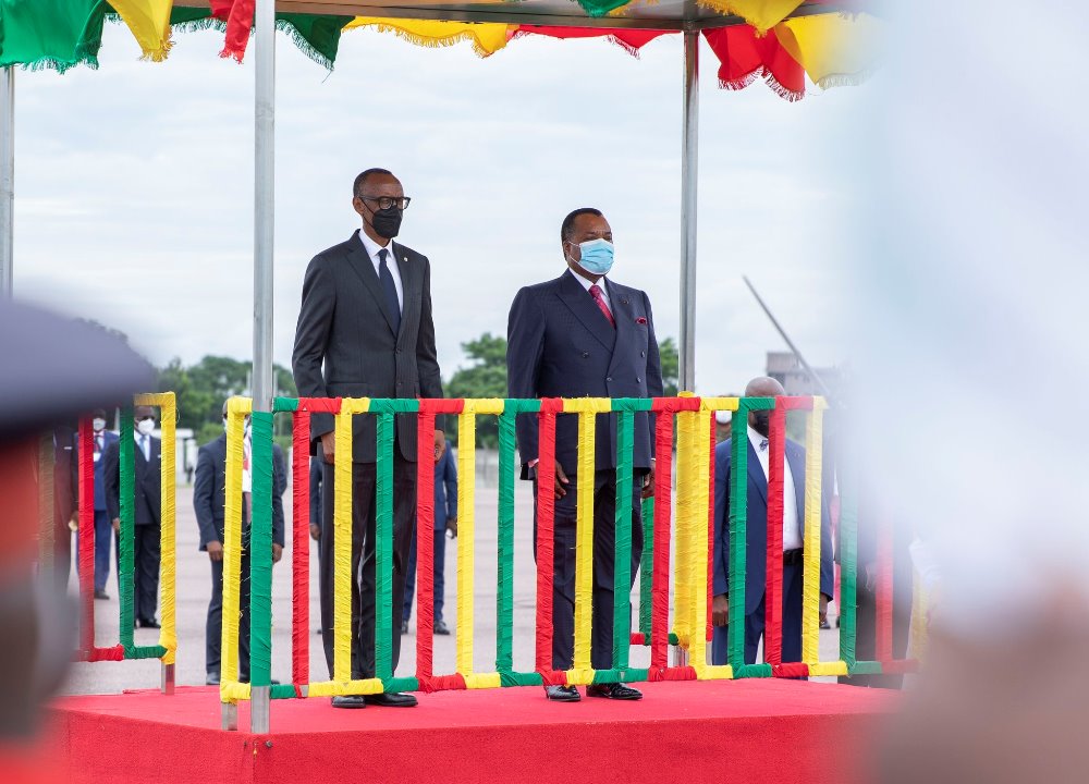 The President of Congo Brazzaville, Denis Sassou Nguesso (right) with President Kagame during his visit to the country last year. 