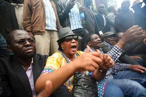 Cord leaders and supporters demonstrate outside Anniversary Towers on April 25, 2016 demanding the removal of IEBC officials. An African Union observer mission has called for urgent electoral and judicial reforms in Kenya to avert a crisis during 2017 General Election.