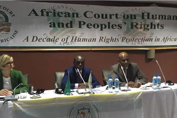 AfCHPR President Justice Slyvain Ore (centre) during a training for senior editors and journalists in Arusha on September 8, 2016. He has stressed the benefits of sensitising African States on the court.