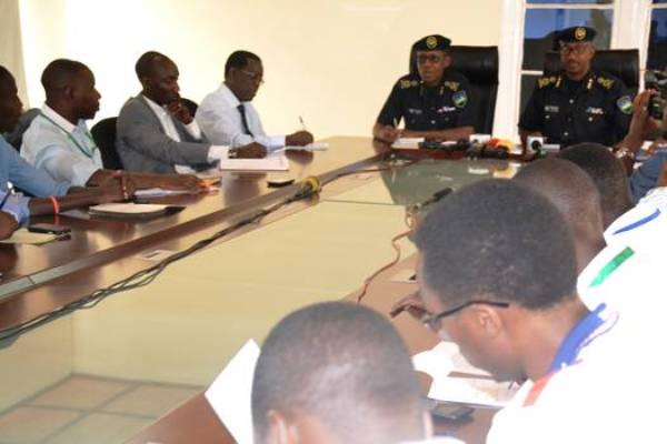 ACP Tony Kuramba, commissioner for Interpol and ACP Celestin Twahirwa, RNP spokesperson briefing journalists on Thursday.