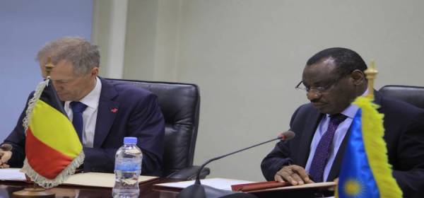 The Ambassador of the Kingdom of Belgium to Rwanda, HE Arnout Pauwels and the Minister of Finance and Economic Planning, Claver Gatete
