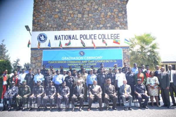 Officials and graduates pose in a group photo after the graduation ceremony at Rwanda National Police College (NPC) in Musanze District yesterday.