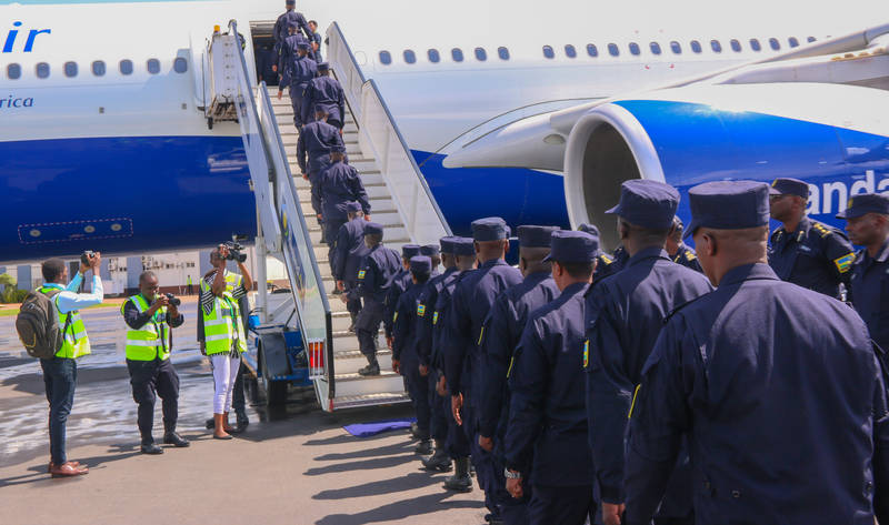 two Formed Police Unit (FPU) contingents of combined 280 officers left Kigali International Airport for a one year tour-of-duty under the United Nations Multidimensional Integrated Stabilization Mission in the Central African Republic (MINUSCA).