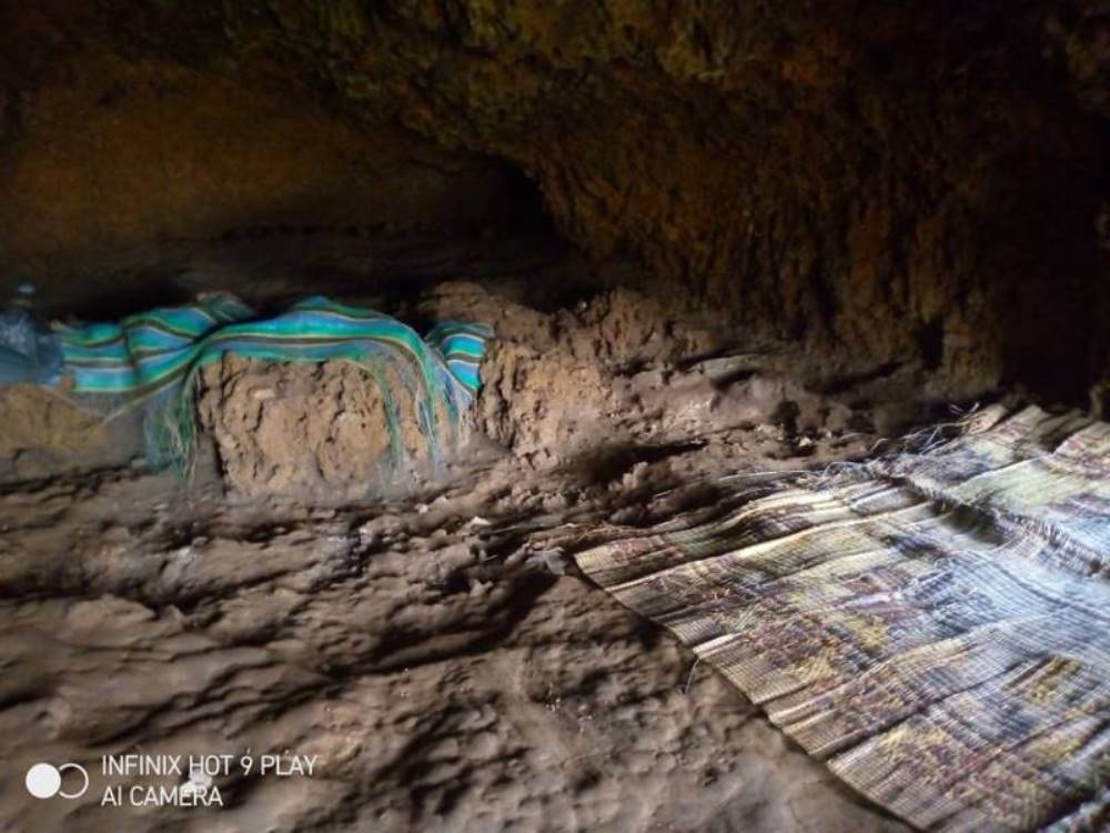 Inside the cave where the group was found gathering for prayers.  
