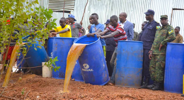About 9000 liters of locally made brew have been seized and disposed of in Rwamagana District.