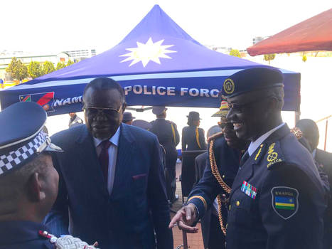 IGP Namibia, Lt. Gen. Sebastian Ndeitunga introducing ACP Shikongo Titus Shikongo to H.E Dr. Hage G. Geingob