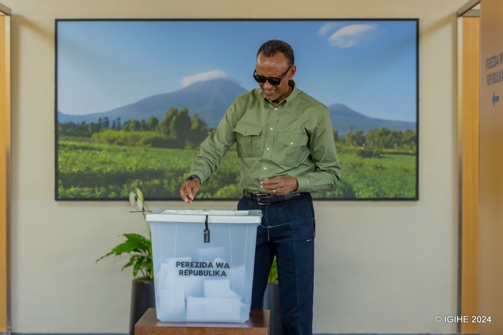 President Paul Kagame castin his vote on July 15, 2024.