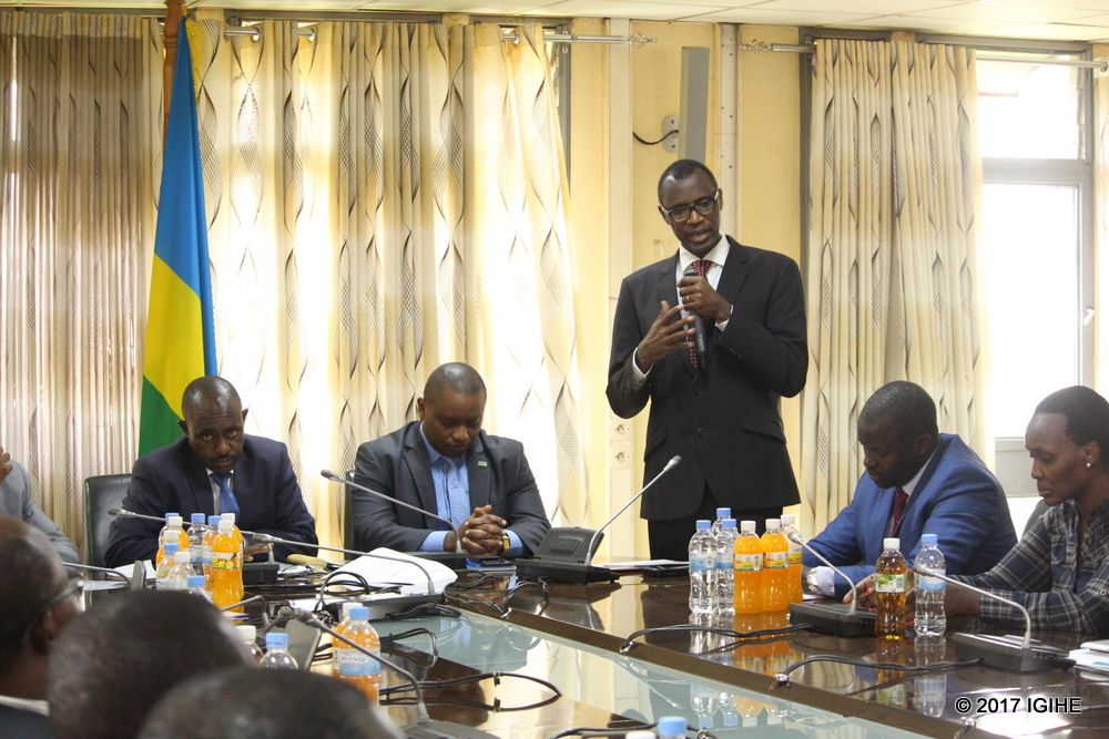 Outgoing Minister Dr. Papias Malimba Musafiri speaking during the handover ceremony