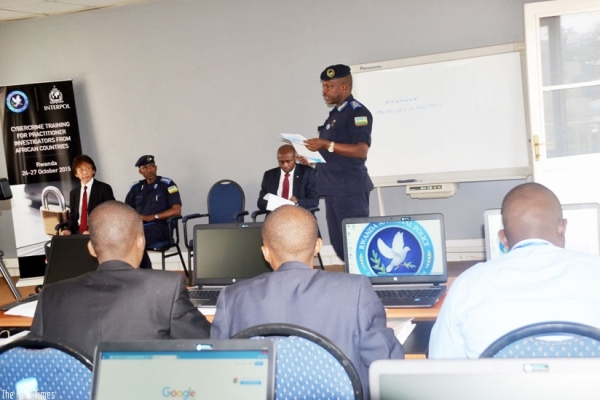 CP Cyprien Gatete speaking at the opening of the continental cybercrime training.