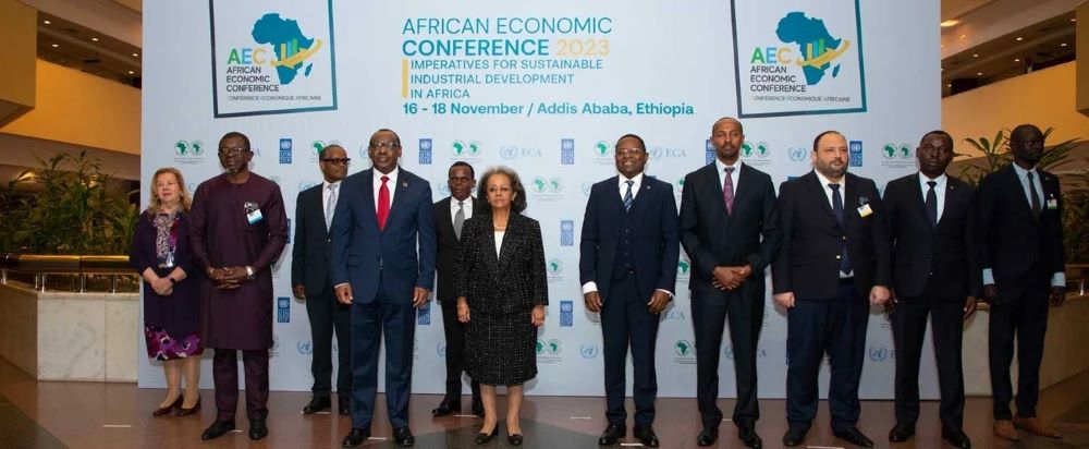Left- Right: Director of the Regional Service Centre at the UNDP Regional Office for Africa, Matthias Naab; Executive Secretary of the Economic Commission for Africa, Claver Gatete; President Sahle-Work Zewde of Ethiopia (left) at the 2023 African Economic Conference in Addis Ababa.