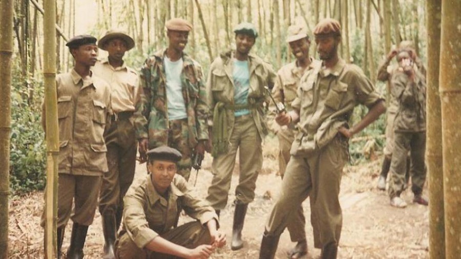 Mugisha Pepekale, Happy Ruvusha, James Kabarebe, Alex Kagame, Charles Kayonga and John Gasana (sitting) were among the guards of Maj Gen Paul Kagame during the Liberation Struggle.  