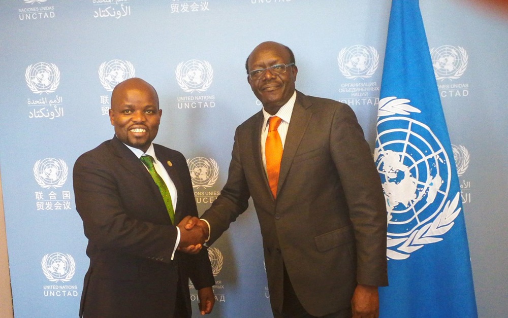 Minister Nsengimana with the General secretary of UNCTAD;Dr Mukhisa Kituyi 