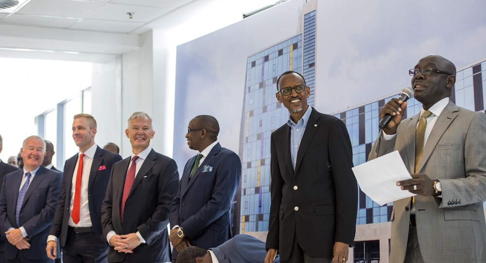 Denis Karera addressing the audience at the inauguration of Kigali Heights.