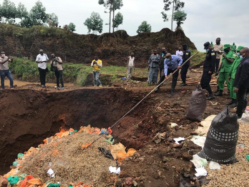 The narcotics were disposed of on Tuesday, March 9, in a public exercise held in Nyakiliba Sector, Gikombe Cell in Nyabibuye Village. Photo RNP