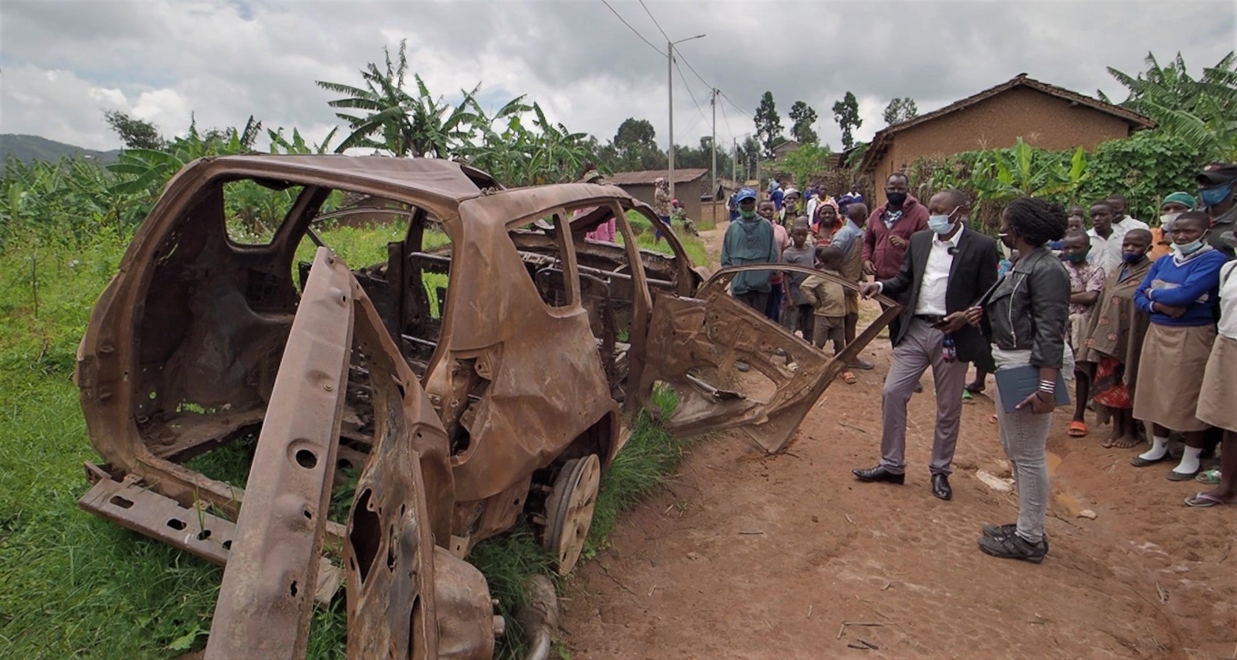The photo was taken in Nyabimata where FLN rebel group supported by Rusesabagina plotted attacks that claimed residents' lives. The former sector executive secretary was explaining how Rusesabagina’s infiltrators burned his car and shot him 3 bullets.