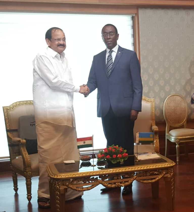 The Senate president Bernard Makuza with India's Vice-President, Venkaiah Naidu