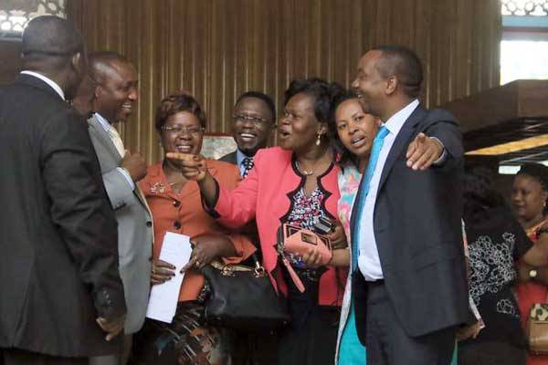 Some MPs at Parliament after voting on Bill to change the Constitution to fulfil two third gender requirement April 27, 2016.