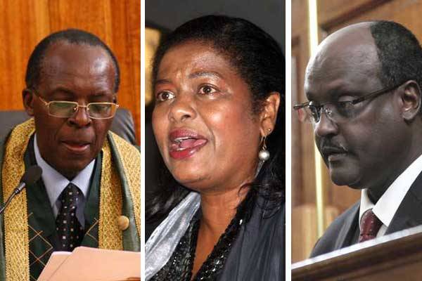 From left: Supreme Court Judges Jackton Ojwang, Njoki Ndung’u and Mohammed Ibrahim. The Judicial Service Commission has recommended the three judges be reprimanded for misconduct.