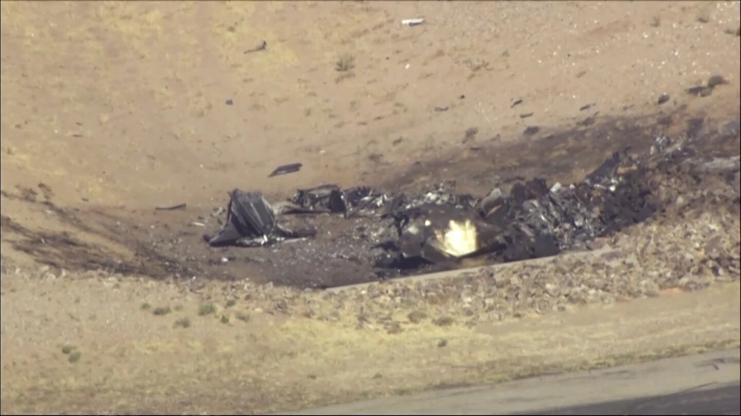 In this image taken from video, plane debris seen from above at Marana Regional Airport after a deadly crash on Wednesday, February 19, 2025.