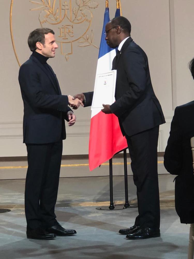 Ambassador Dr. Francois Xavier Ngarambe has presented to the President of France, Emmanuel Macron,