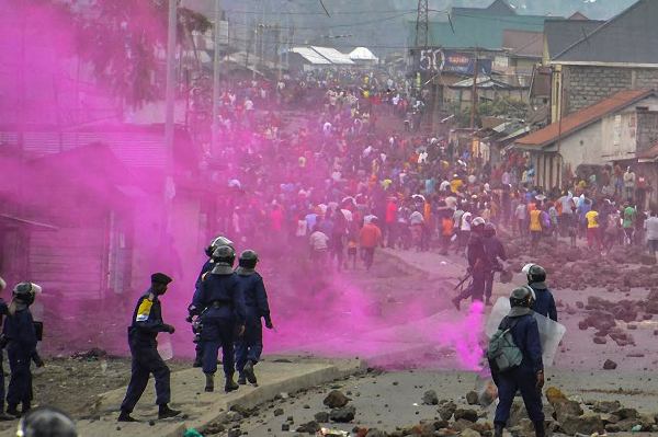 Flares are launched by the police during a demonstration in Goma, North Kivu on 19 September 2016