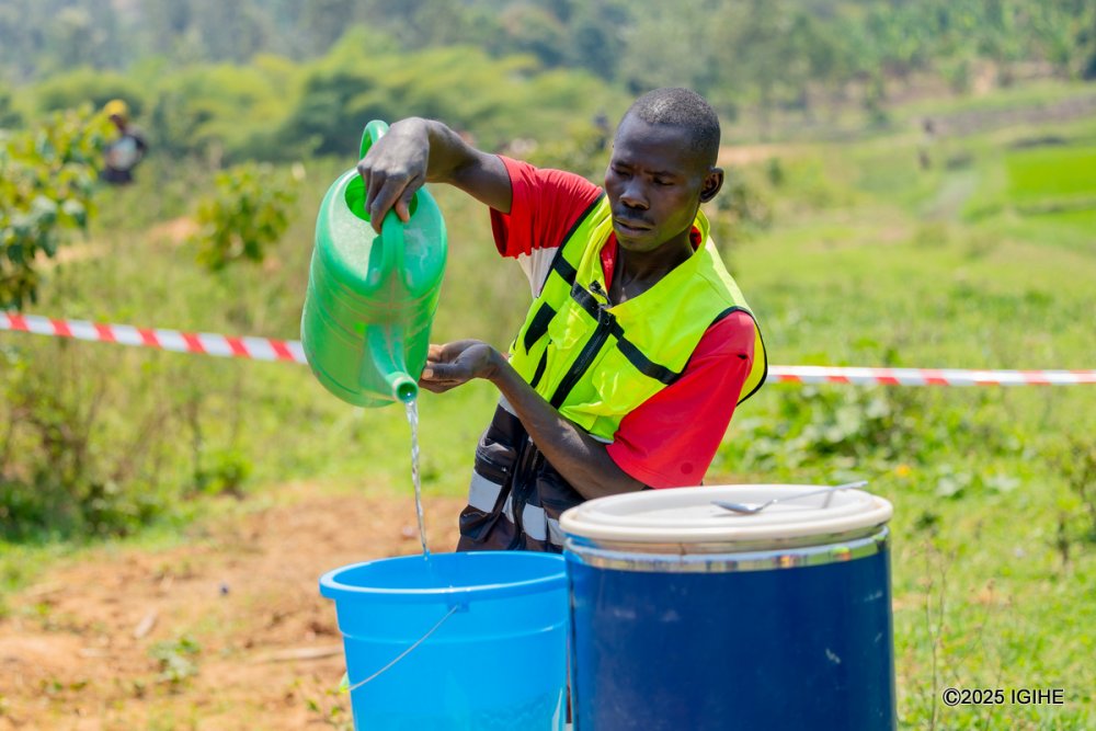 Pesticide preparation ahead of drone spraying in the swamp.