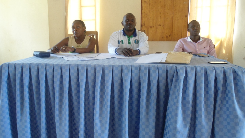 The president of PSD in Huye district, Habimana Kizito (in the middle) addressing  participants of the party's congress.