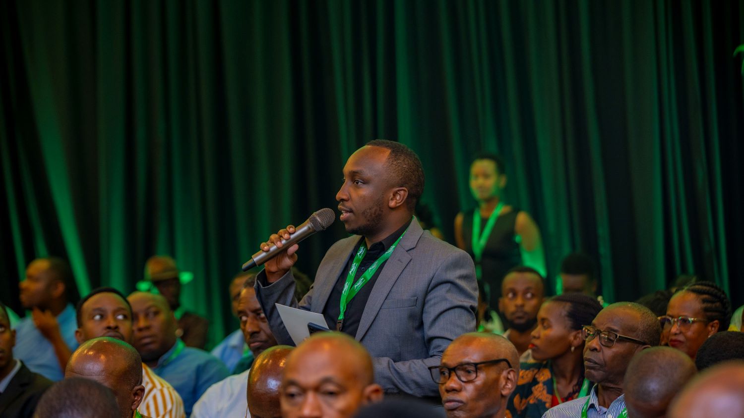 Shareholders engaging in a Q&A session.