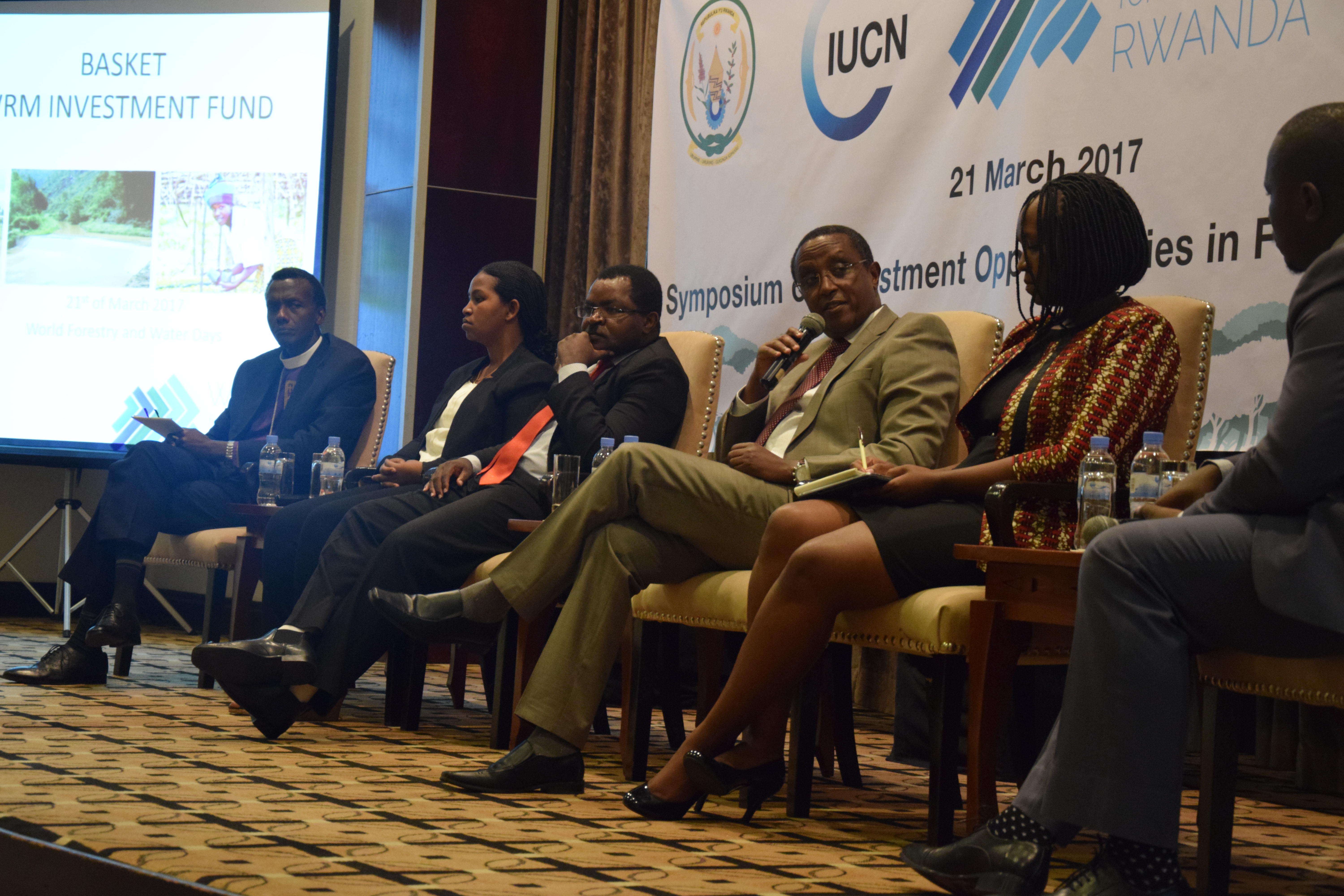 The Minister of Natural Resources, Vincent Biruta during a stakeholders’ symposium on investment opportunities in forests and water sectors yesterday at Kigali Serena Hotel.