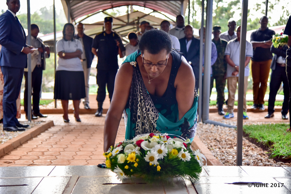The Speaker of Parliament, Mukabalisa Donatille laying wreaths at Nyanza memorial.