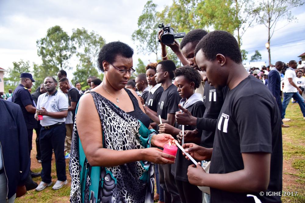 The Speaker of Parliament, Mukabalisa Donatille lighting the flame of hope yesterday as victims of the 1994 genocide against Tutsi were commemorated in Kicukiro.