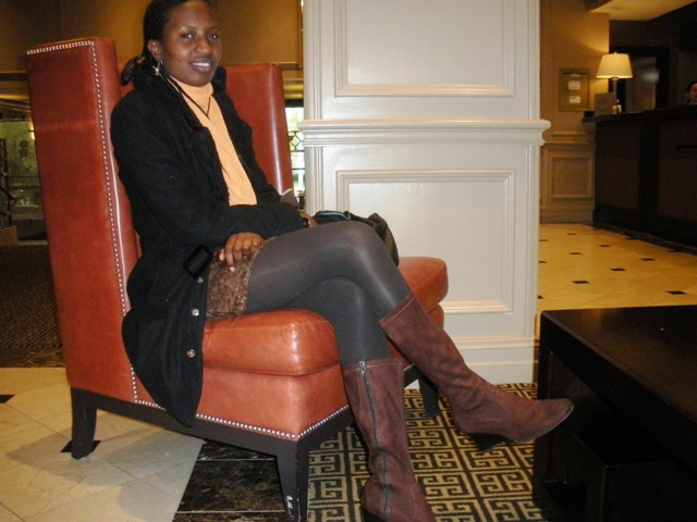 Ms Olive pauses at Hotel