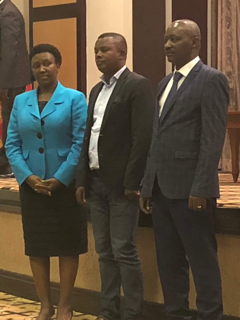 (From left to right); Second Vice-chairperson of PSF, Eugenie Mushimiyimana with first vice-president of PSF, Eric Gishoma and New chairperson of Private Sector Federation (PSF),Robert Bapfakurera.