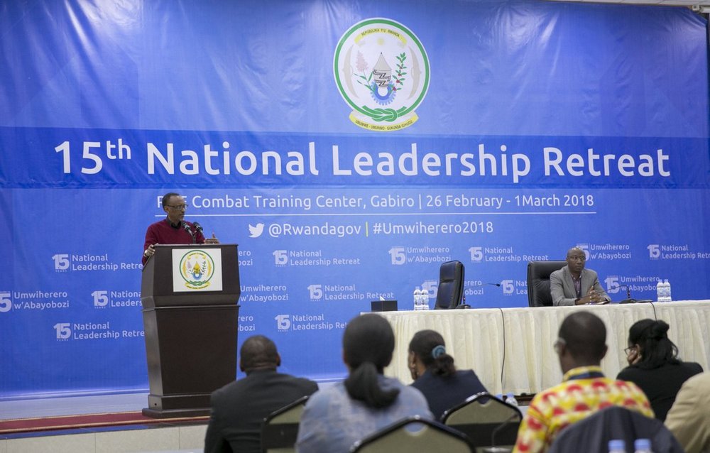 Kagame delivers his remarks at 15th National Leaders Retreat