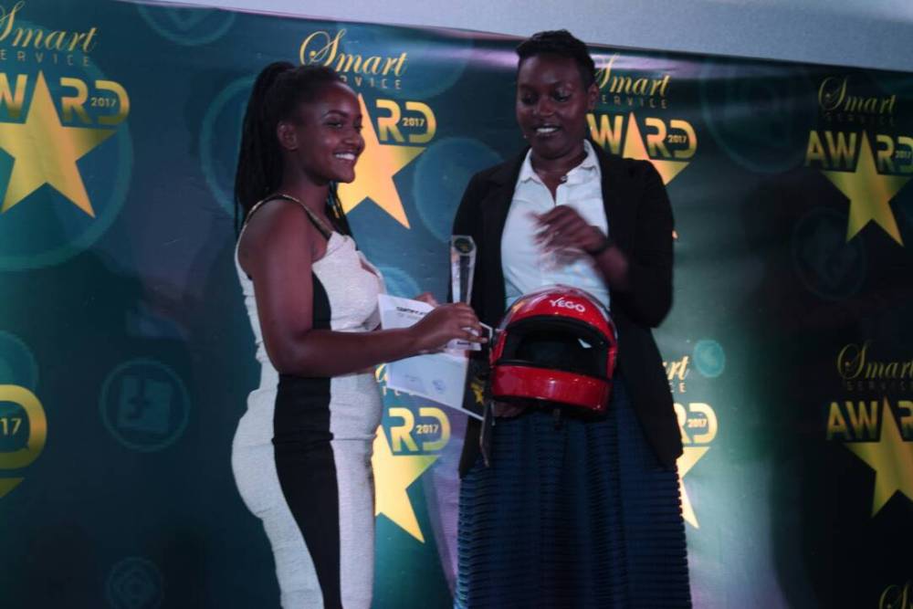 Miss Uwase Honorine (Igisabo); receiving the Miss Social Media award