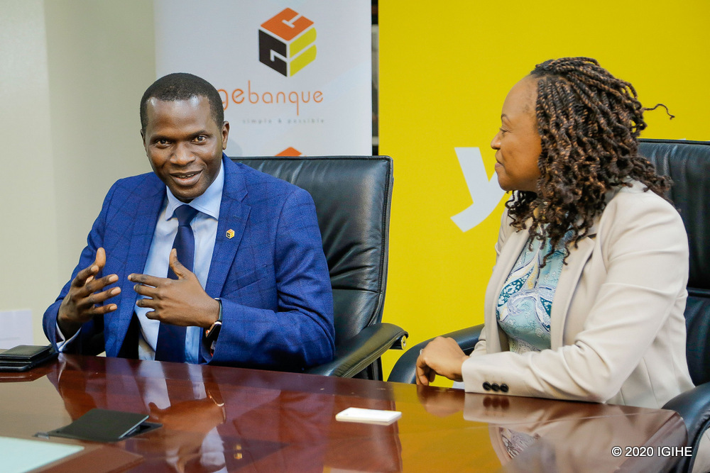 Cogebanque CEO Cherno Gaye assures MTN CEO Mitwa Kaemba Ng'ambi that he will continue to support technology in Rwanda